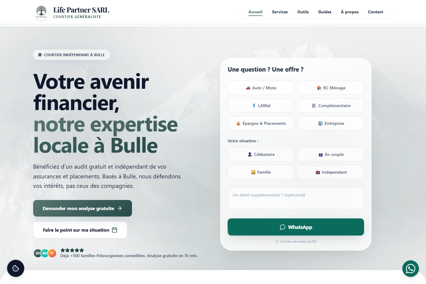 Accueil de Life Partner sur ordinateur, capture du site en ligne