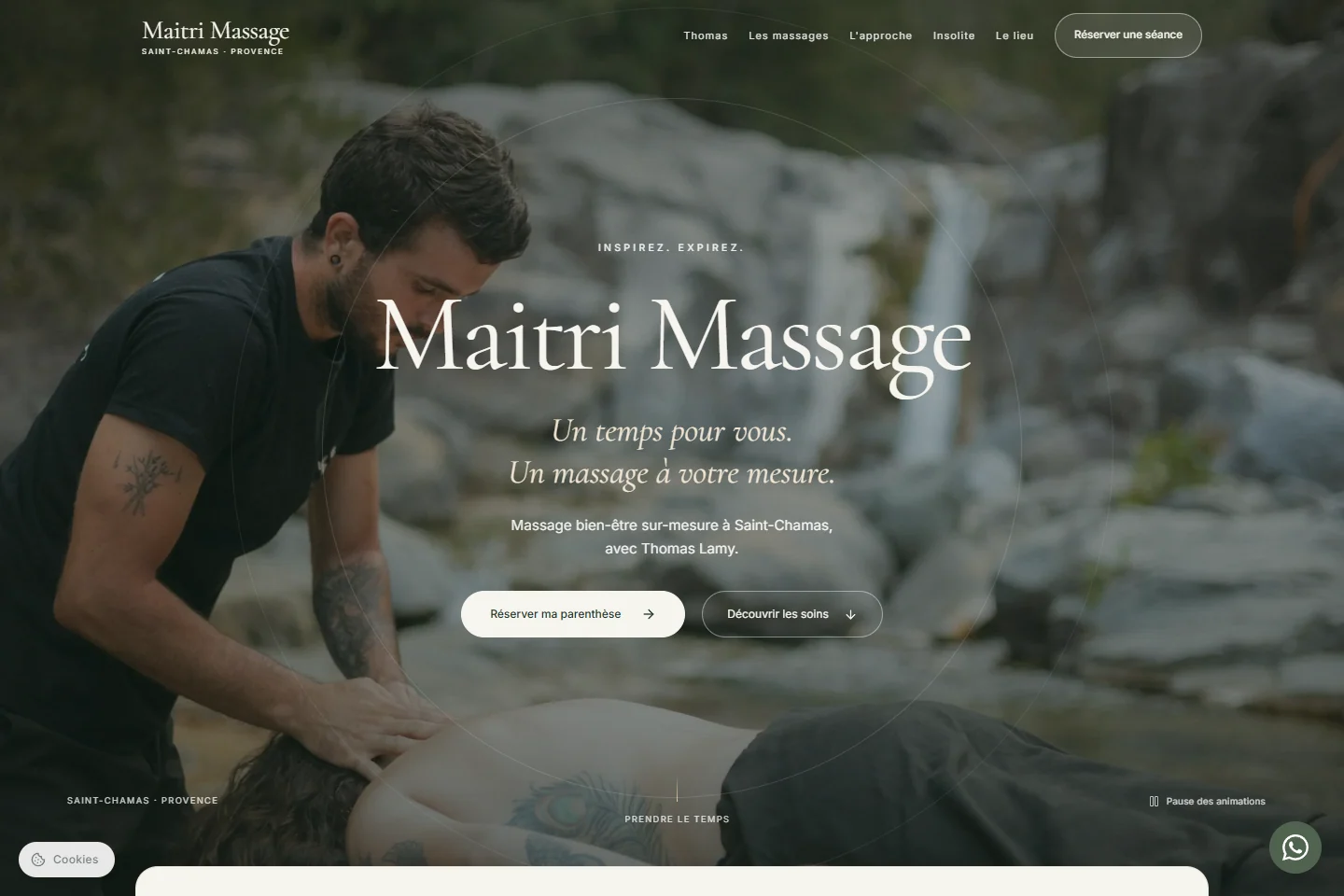 Accueil de Maitri Massage sur ordinateur, capture du site en ligne