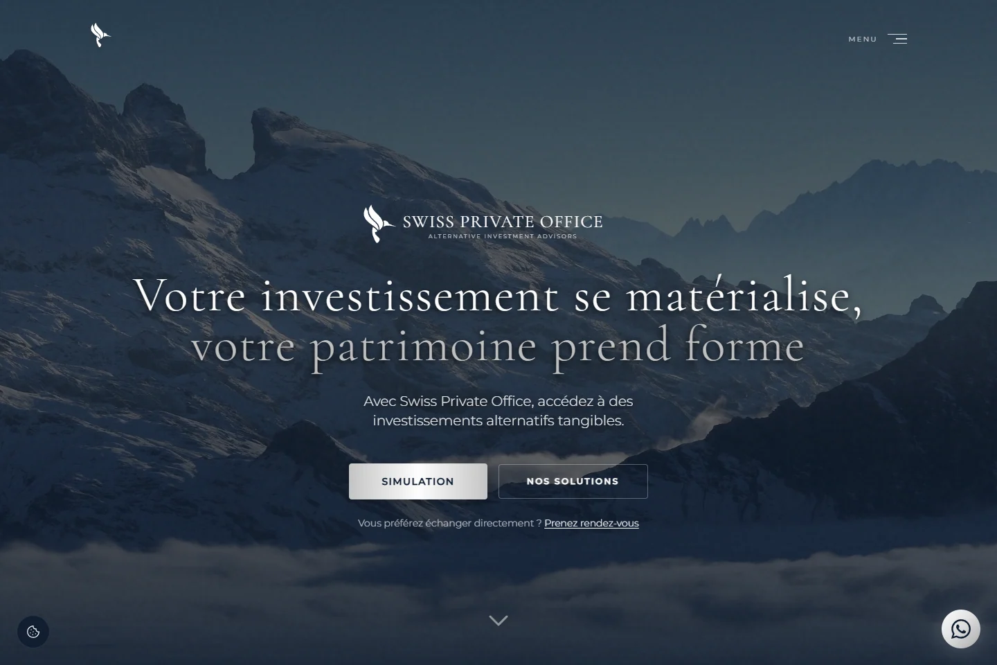 Accueil de Swiss Private Office sur ordinateur, capture du site en ligne